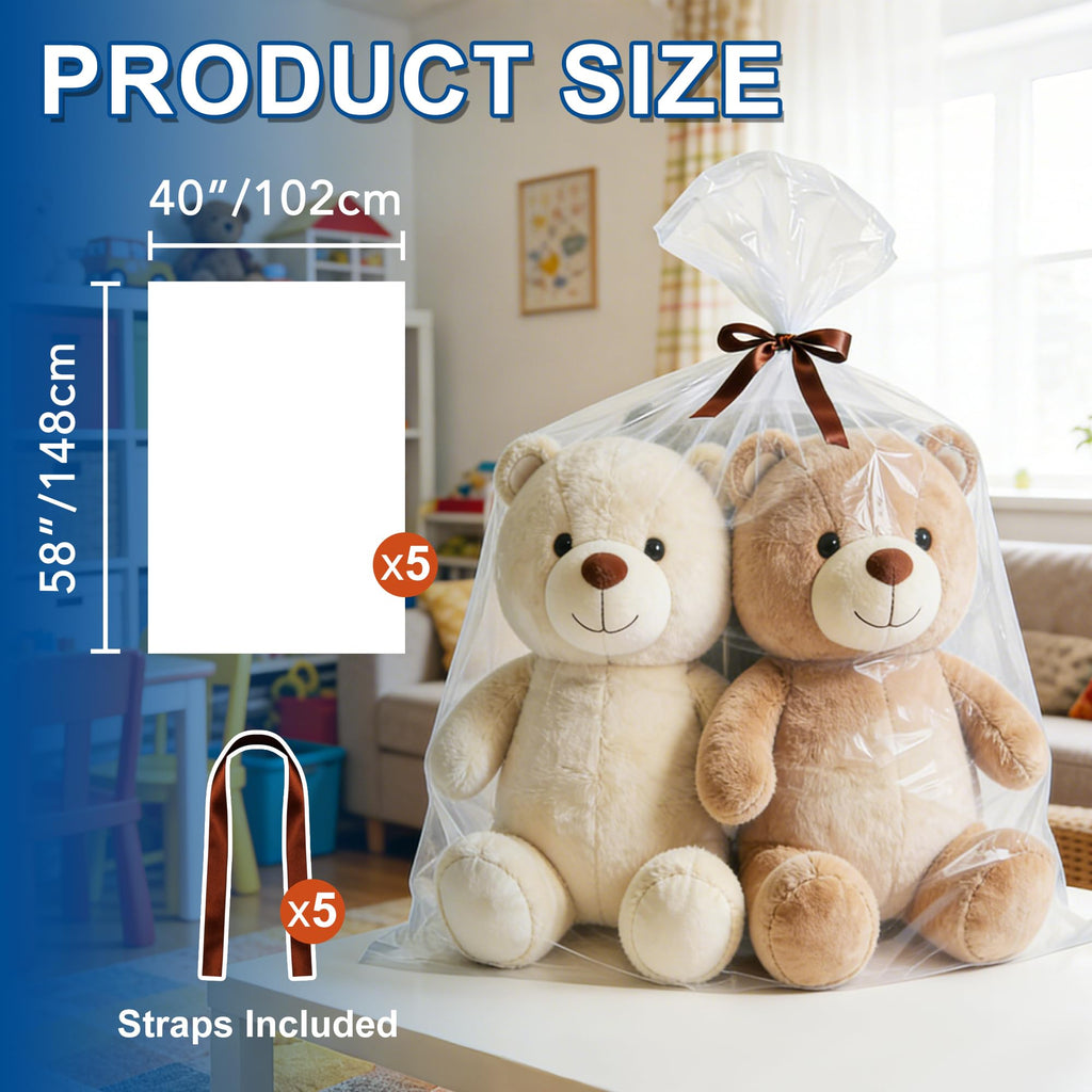 5-Pack Jumbo 100x150cm Clear Plastic Storage Bags with Ties, 2 Mil Heavy-Duty Protection for Oversized Items, Car Seats, Strollers, Suitcases - image 2