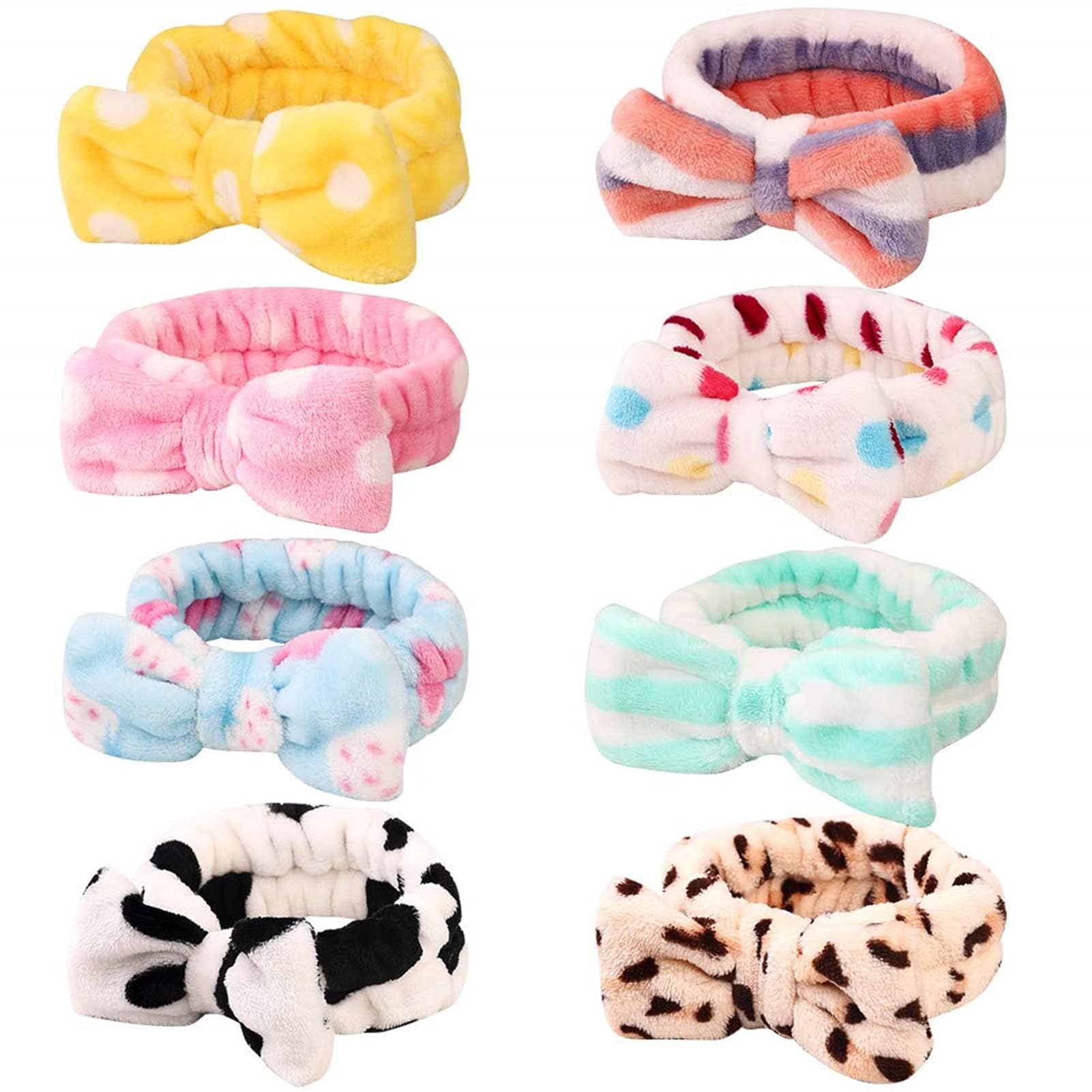 Jolof Store Spa Headbands – 8 Pack Coral Fleece Bow Makeup Hairbands