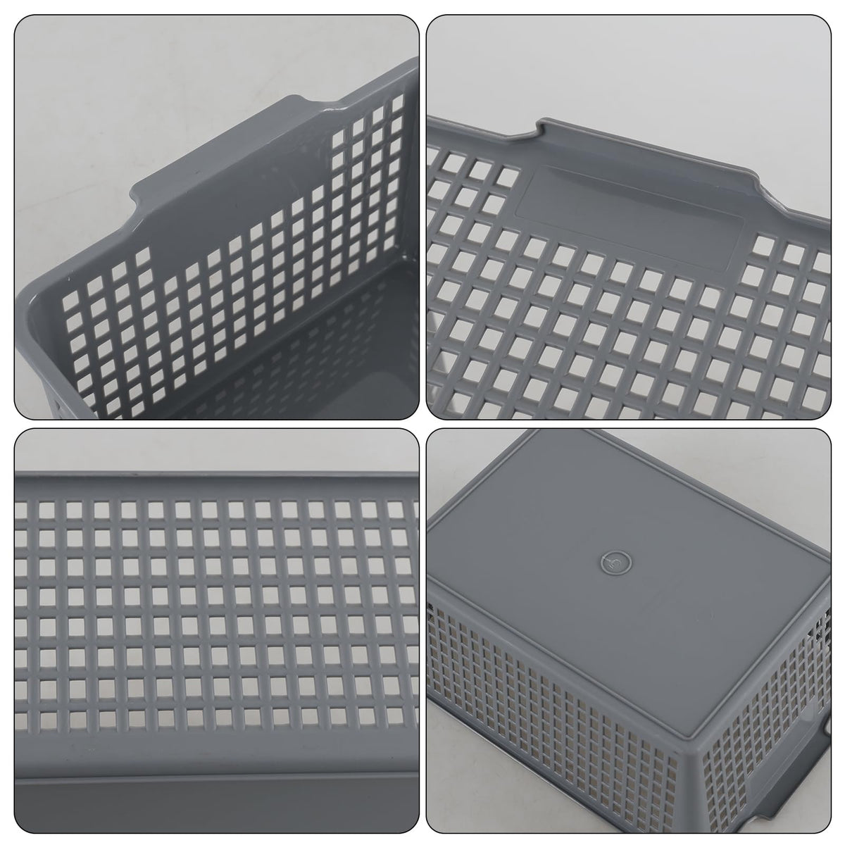 Afromy Set of 3 Plastic Storage Baskets, Rectangular Weave Storage Basket Bin, Grey - image 3