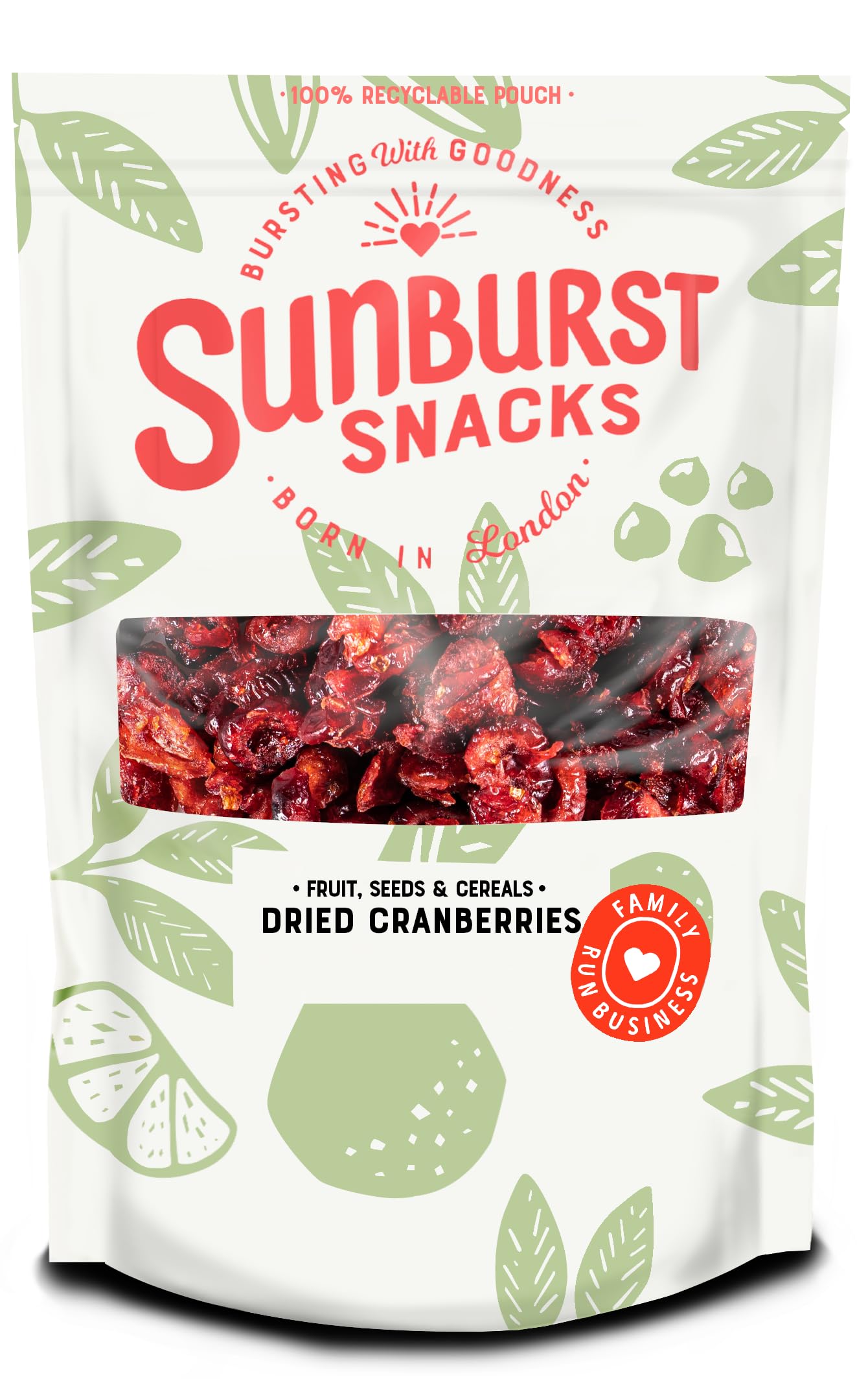 Sunburst Snacks Dried Cranberries – Sweetened & Sulphur Free, 1KG Bulk