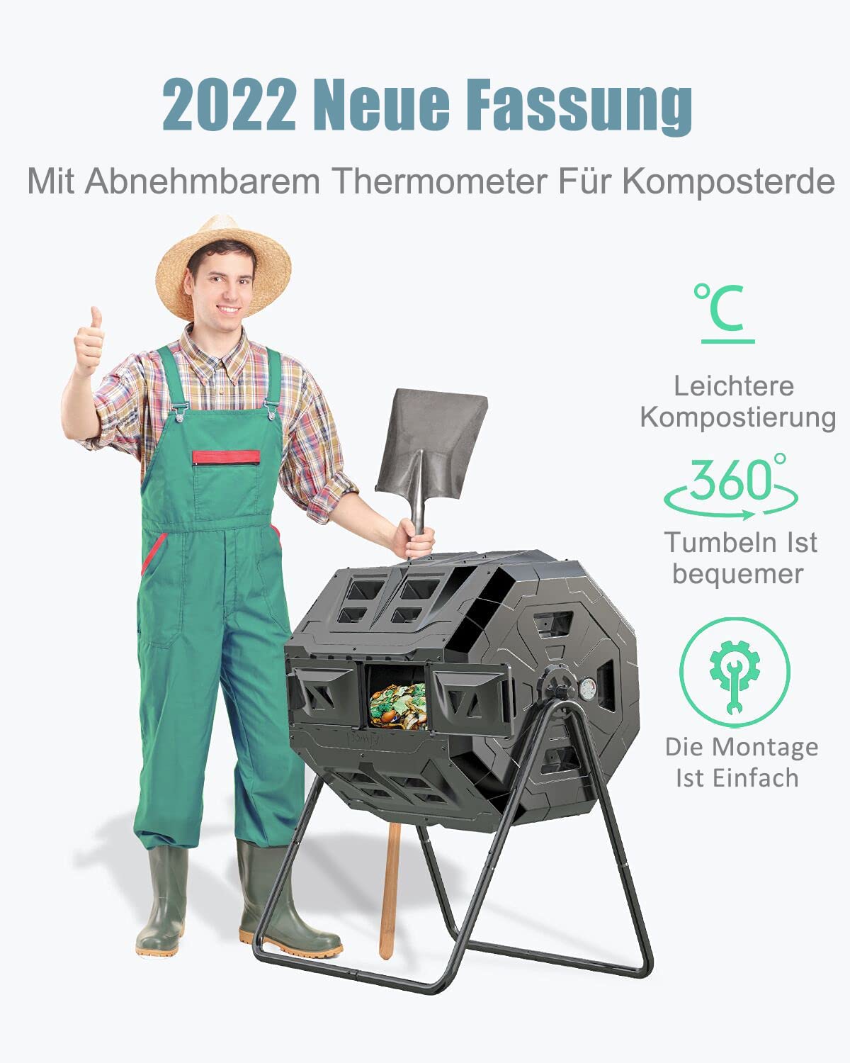 Jolof Store 160L Dual Chamber Tumbling Composter with Thermometer