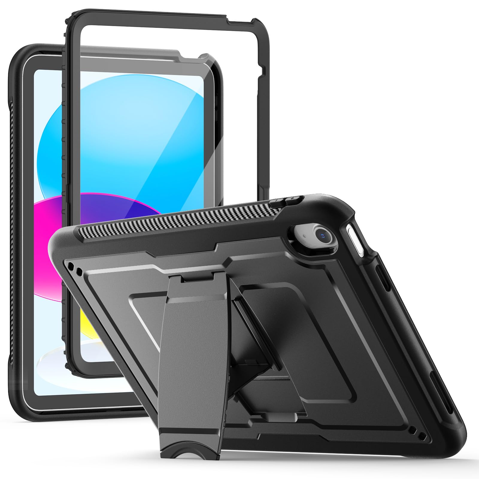 SEYMAC iPad 11th/10th Gen Case - Shockproof Cover with Stand | Black