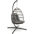 SereneLife Foldable Hanging Egg Chair with Stand | Rattan Wicker Swing