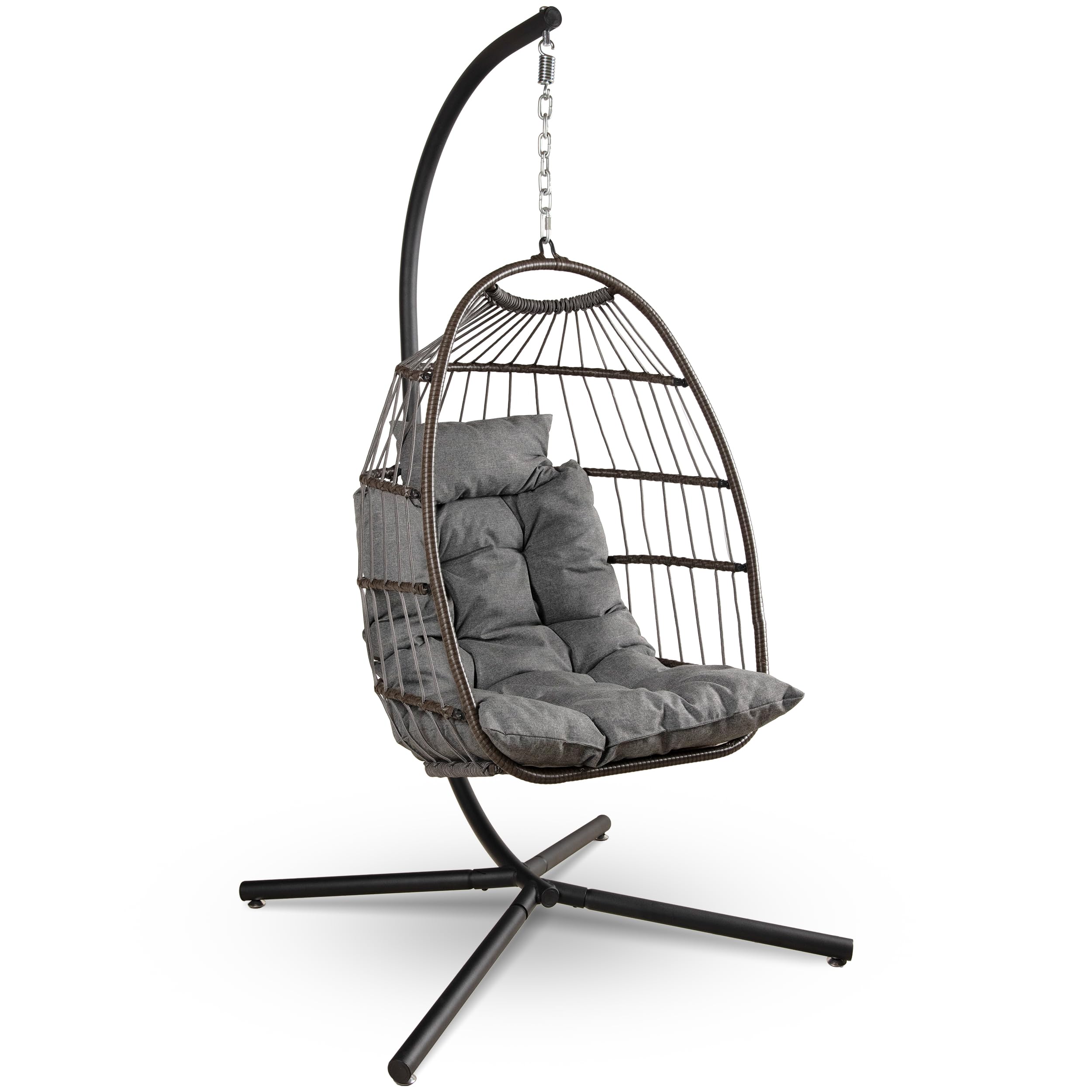 SereneLife Foldable Hanging Egg Chair with Stand | Rattan Wicker Swing