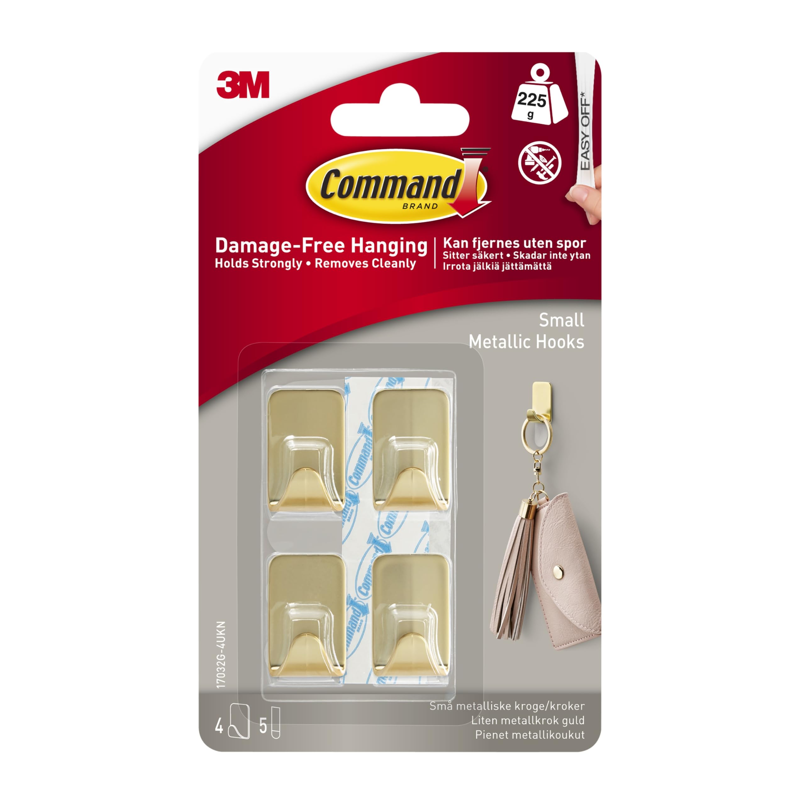 Command Small Metallic Gold Hooks – Damage-Free Hanging (4 Pack)
