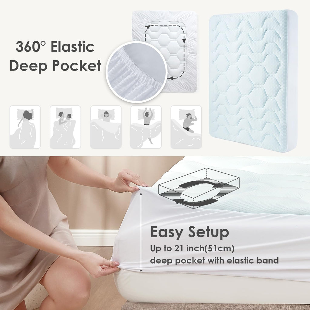 EHEYCIGA Single Memory Foam Mattress Topper - Cooling Gel & Deep Pocket
