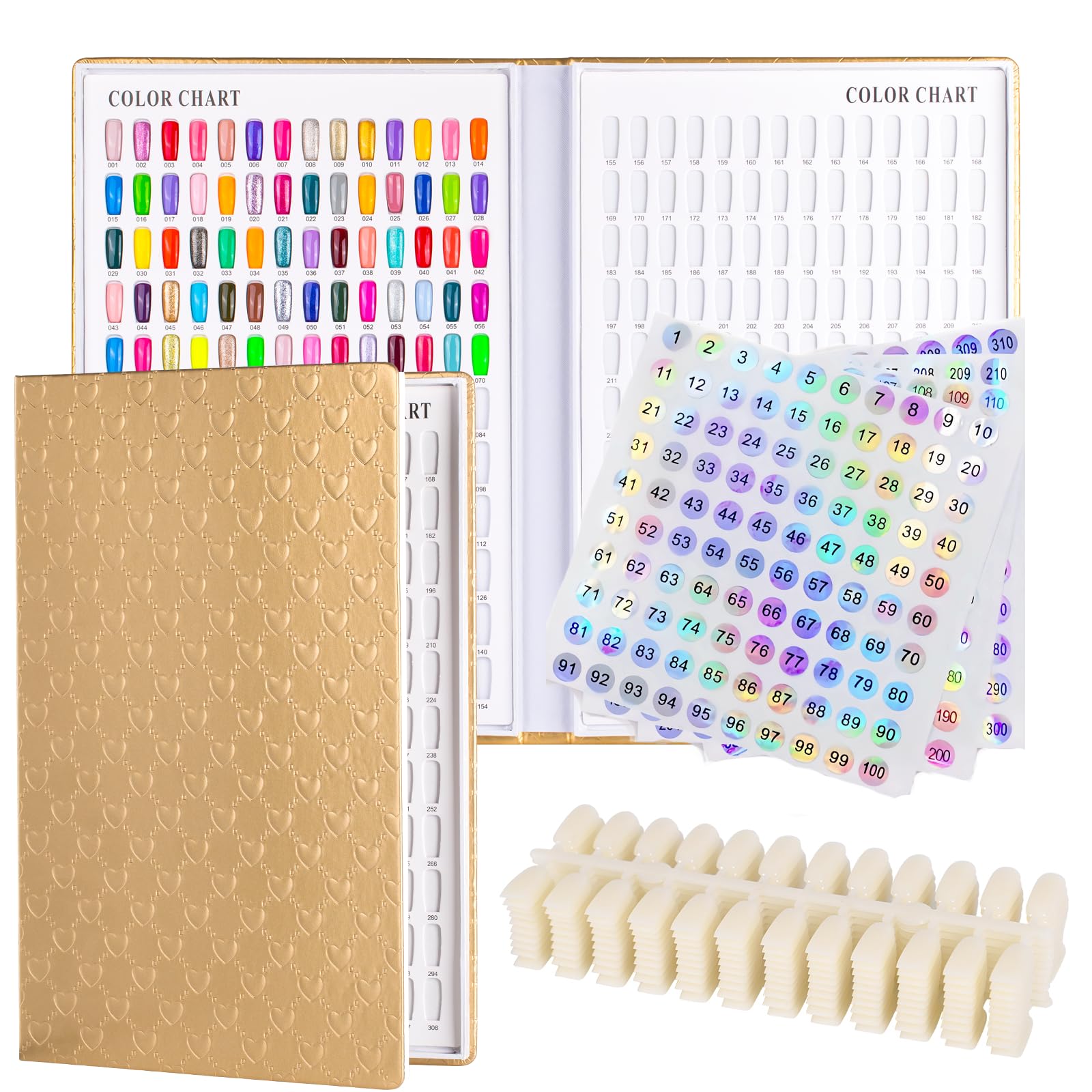 308 Color Nail Display Chart Book with 360 Tips - Gold