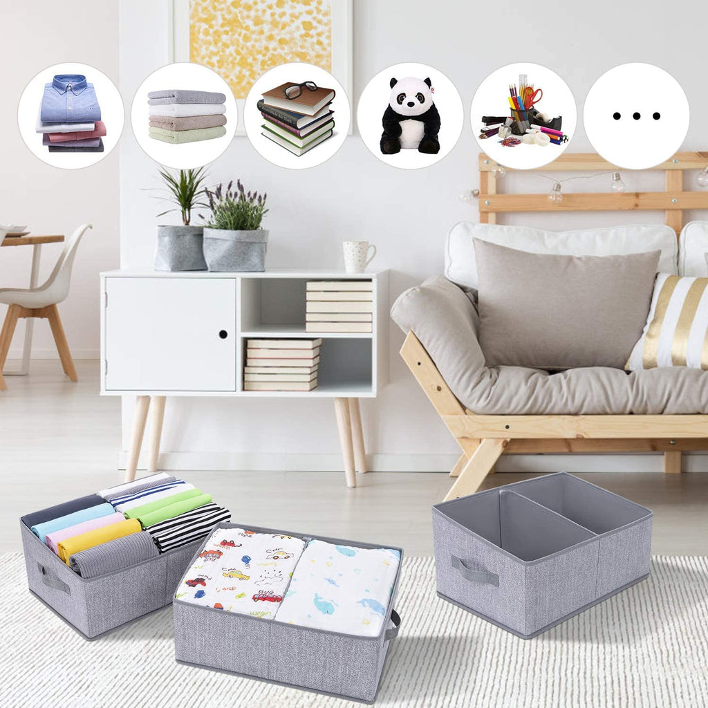 DIMJ 3 Pack Storage Boxes with Compartment, Foldable Storage Basket with Reinforced Handle - image 4