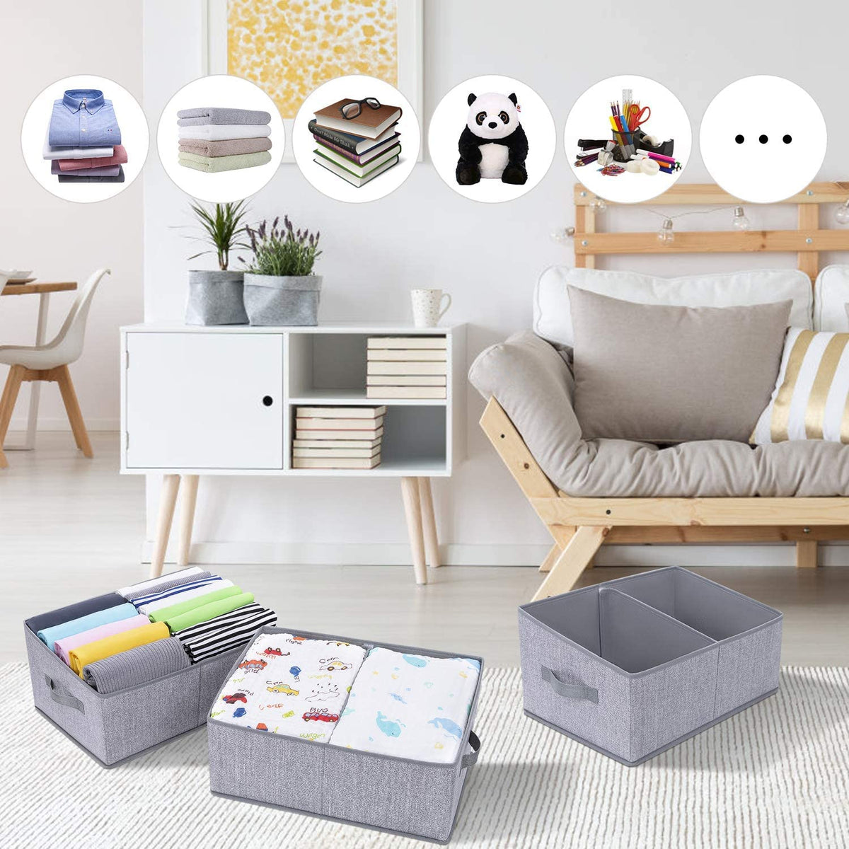 DIMJ 3 Pack Storage Boxes with Compartment, Foldable Storage Basket with Reinforced Handle - image 4