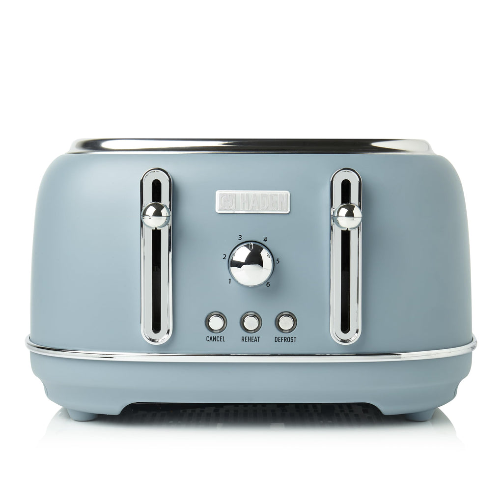 Haden Highclere 4-Slice Toaster – Blue Stainless Steel with Wide Slots