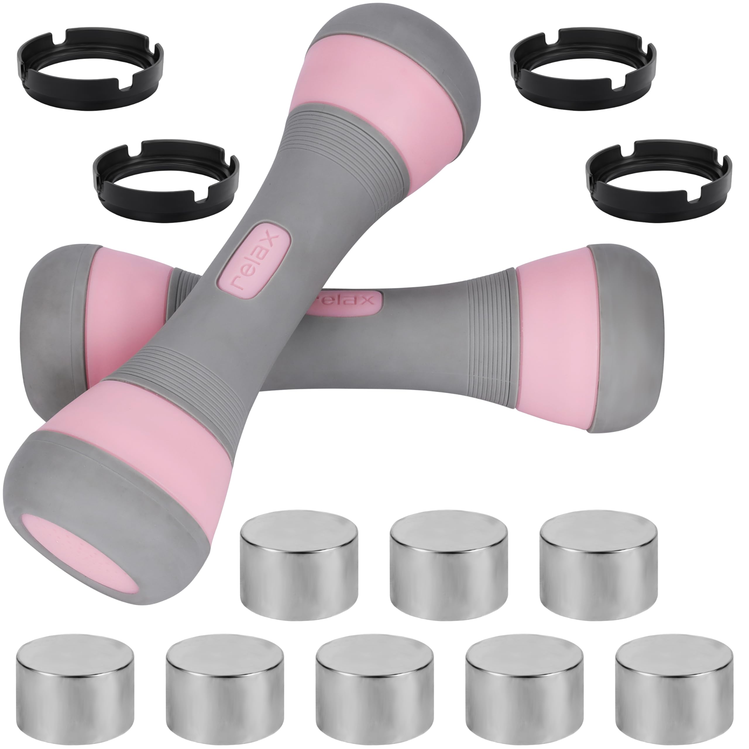 Belle Vous Adjustable Dumbbells 2 Pack | 1-2kg Non-Slip 3-in-1 Weight Set
