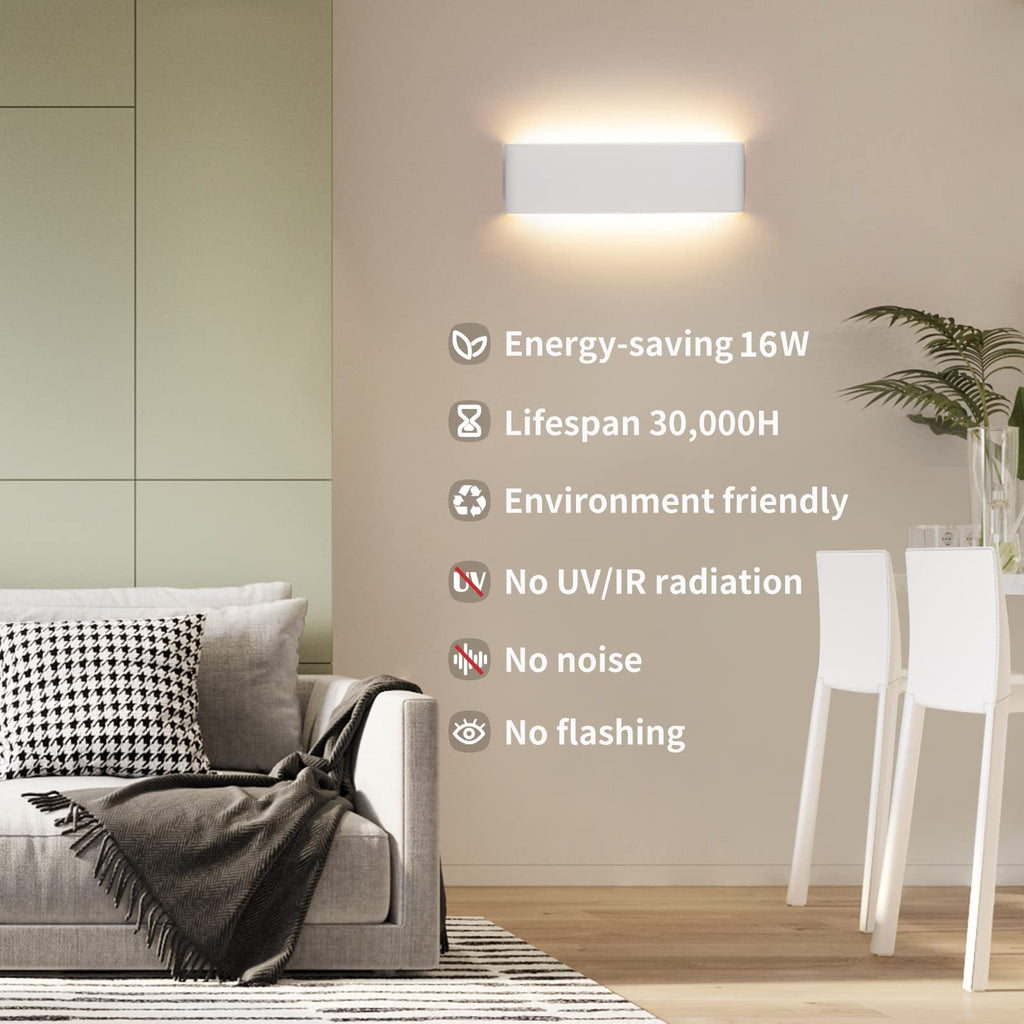 CANMEIJIA 2-Pack LED Wall Lights - 16W Modern Aluminum Indoor Sconce 3000K