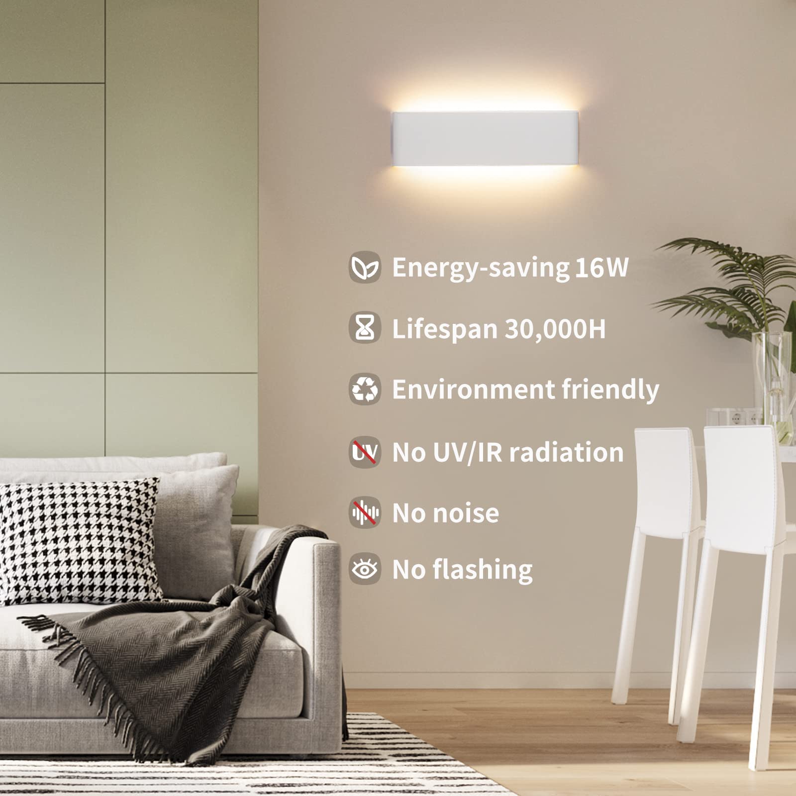 CANMEIJIA 2-Pack LED Wall Lights - 16W Modern Aluminum Indoor Sconce 3000K