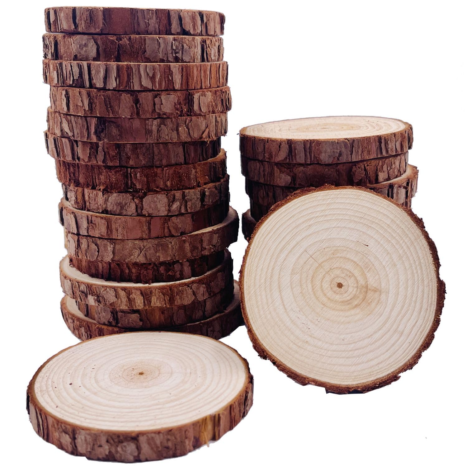 25 Pcs Natural Pine Wood Slices – 8-9cm Unfinished Circles