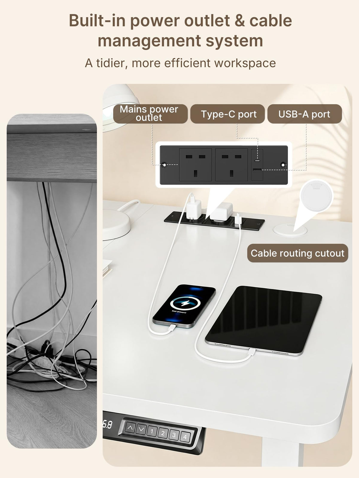 JUMMICO Standing Desk with Power Outlet 140 x 60 cm, Electric Height Adjustable Desk with 4 Memory Function, Sit-Stand Office Desk - image 5