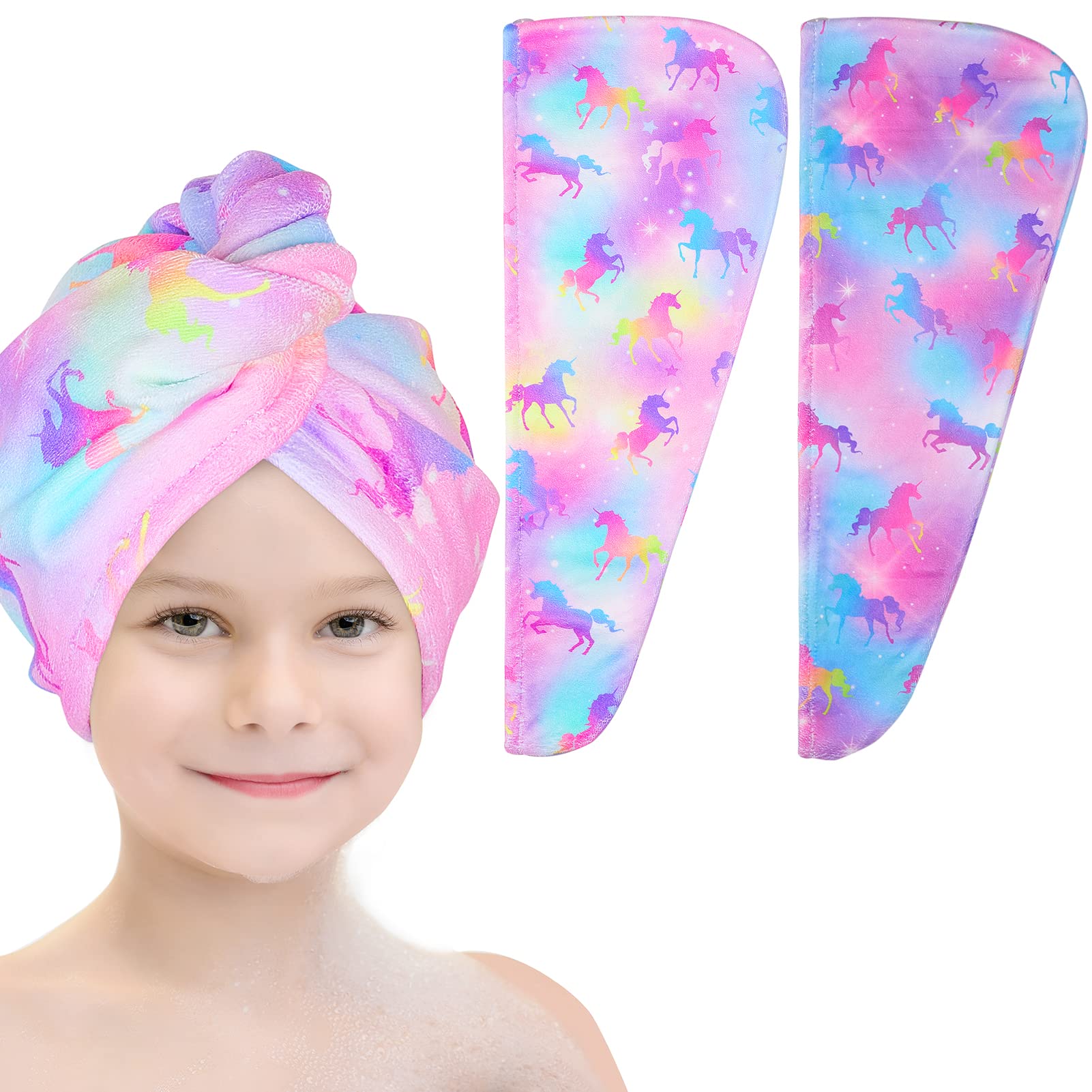 Basumee 2-Pack Microfiber Hair Towel Wrap for Kids – Fast Drying Turban