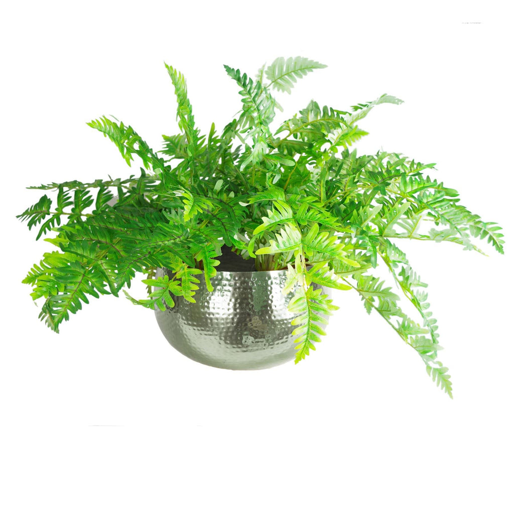 Leaf Silver Hammered Metal Planter – Large 32cm Rustic Indoor Pot