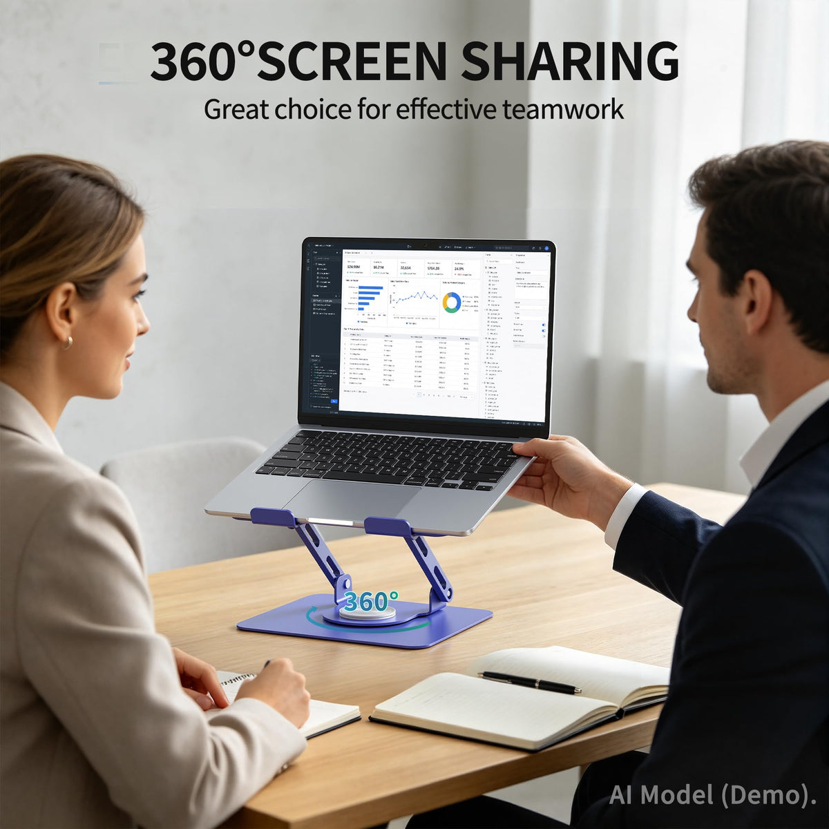 SOUNDANCE Laptop Stand with 360° Rotating Base, Ergonomic Computer Riser for Desk, Adjutable Height Muti-Angle, Foldable Laptop Mount - image 2