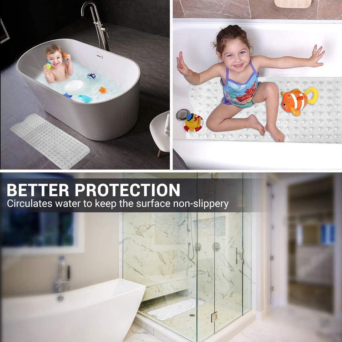 ADOV Bath Mat Non Slip, 70x38 cm Extra Long Shower Mat Anti Mould, Bathroom Bathtub Mats for Tub, Strong Suction Cups and Drain Holes - image 3