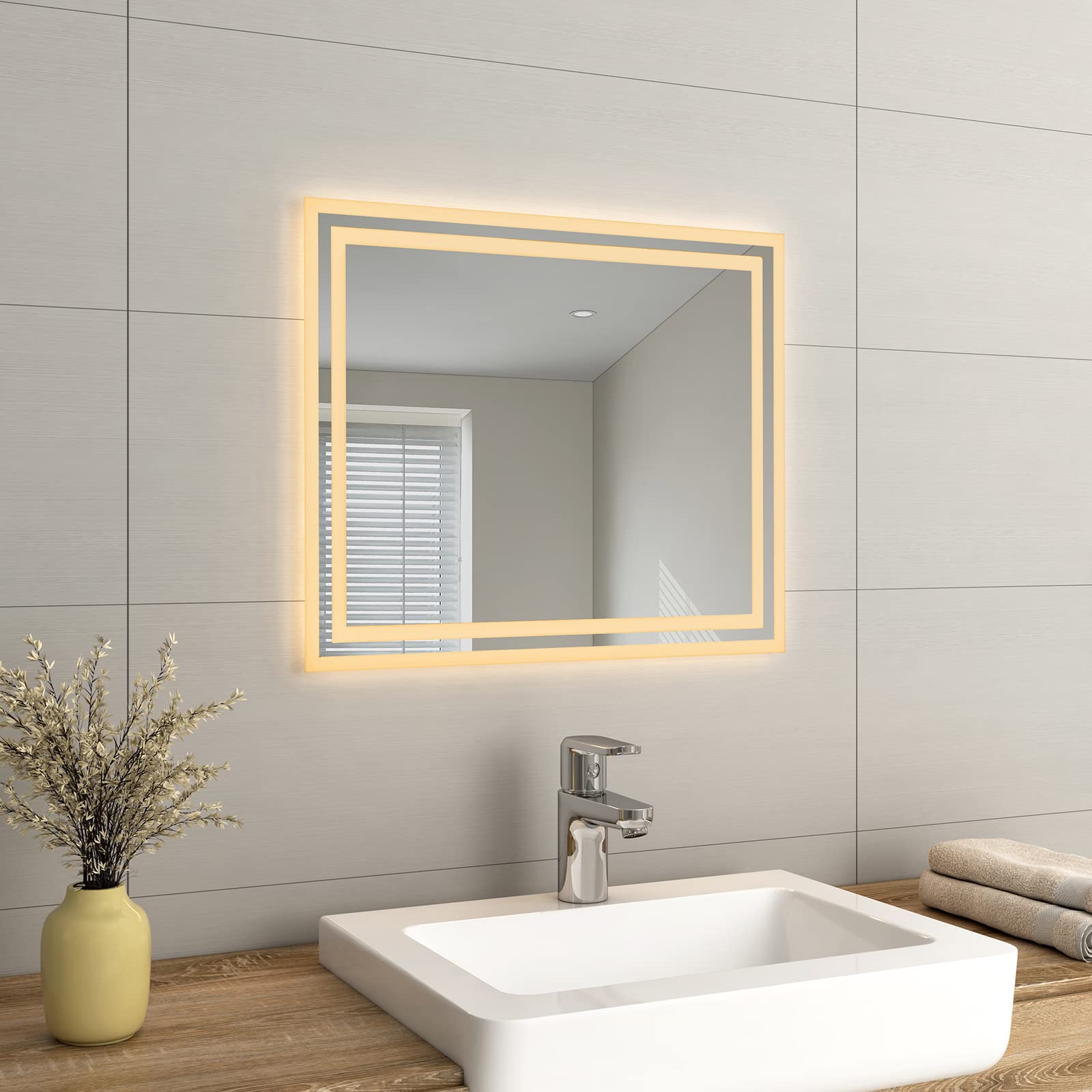 EMKE LED Bathroom Mirror 50x60cm | Wall Mounted Smart Mirror with Demister