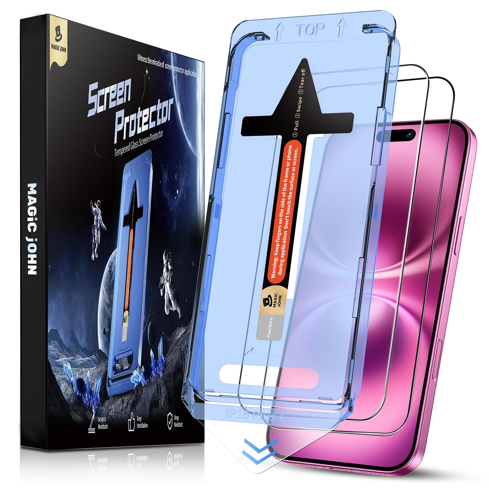MAGIC JOHN iPhone 16 Plus Tempered Glass Screen Protector – 2 Pack