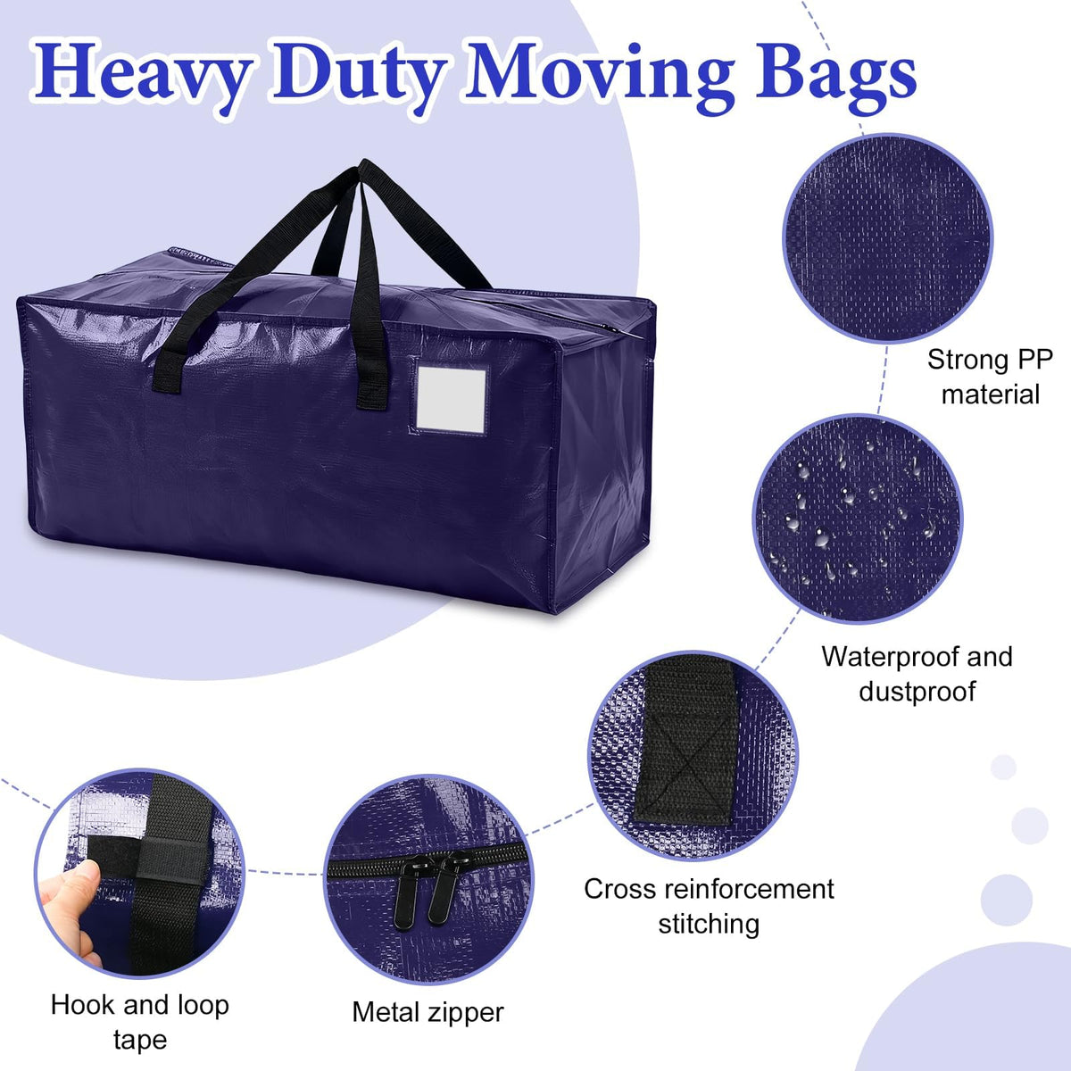 4 Pack 90L Large Moving Bags Waterproof Clothes Storage Bags with Zips - image 3