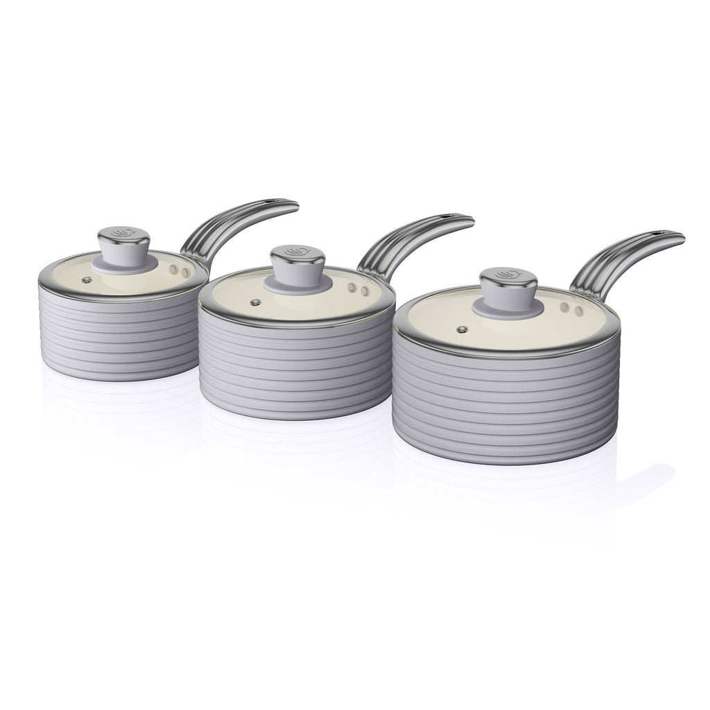 Swan Retro 3 Piece Induction Saucepan Set – Non-Stick Ceramic, Grey