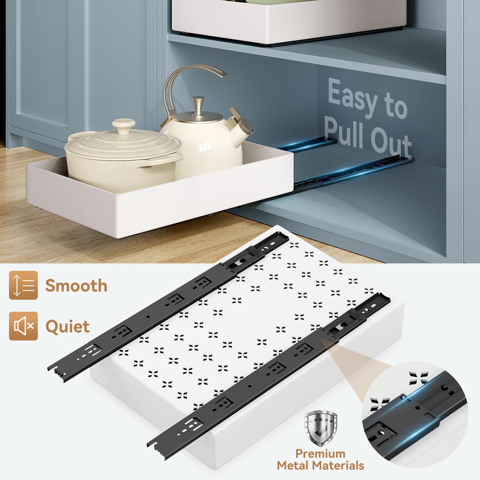 SOLEDI 3 Pack Pull Out Cabinet Organizer – Cream White Sliding Drawers