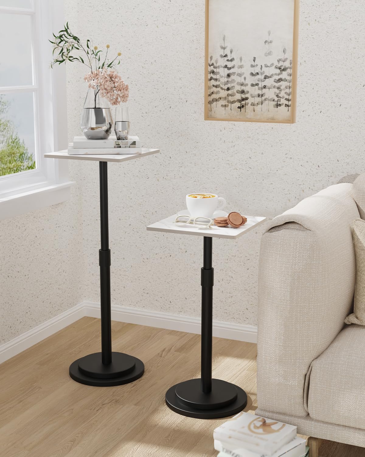 GUOHNHE Square Side Table, Height Adjustable Drink Stand, 1 Pack, White - image 2