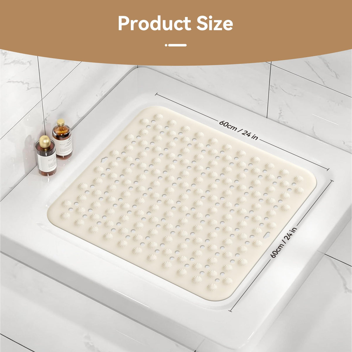 Volminex Non-Slip Bath Mat, Shower Mats, Bathtub Mat, Off-white, 60×60cm - image 2