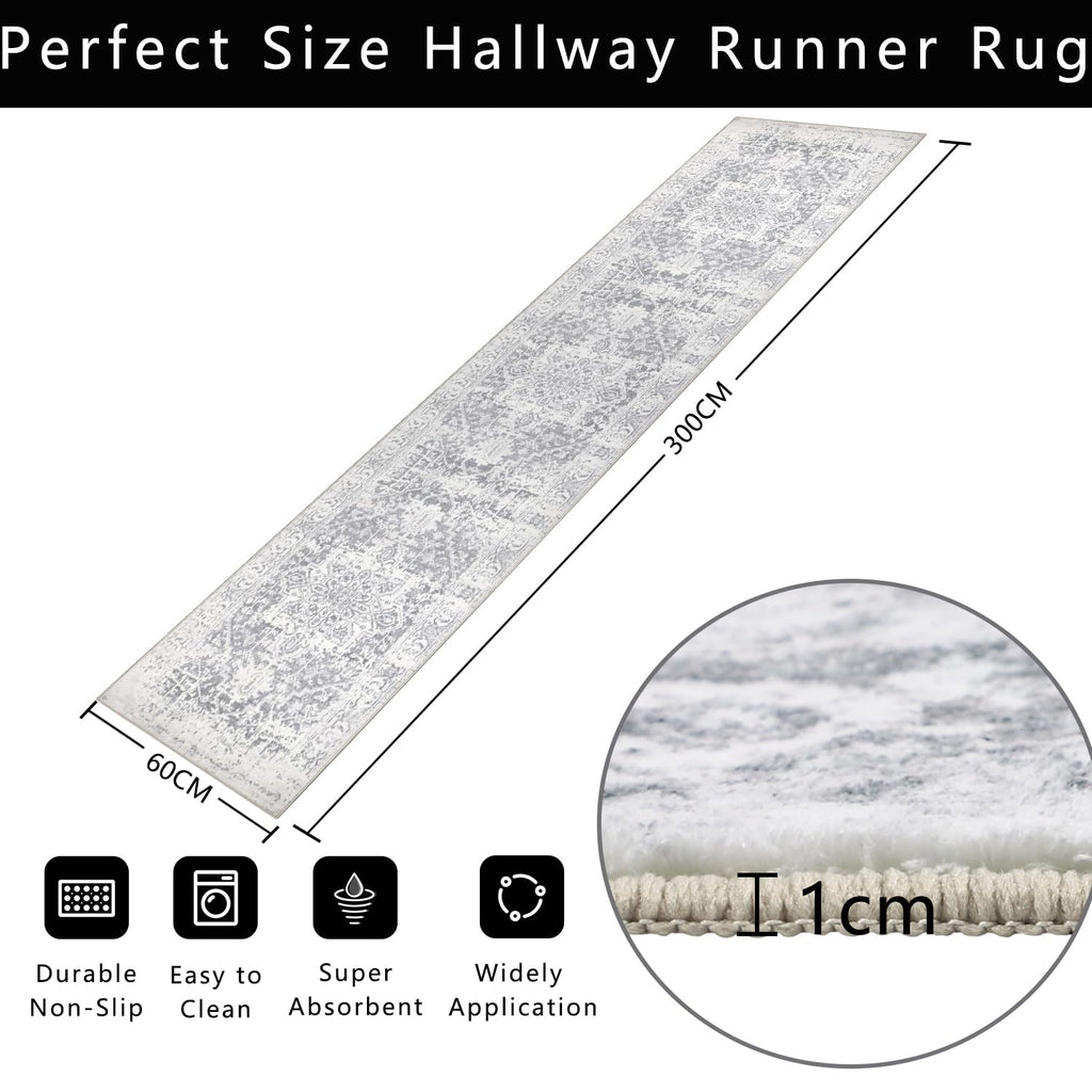 Famibay Non-Slip Hallway Runner Rug | Washable Faux Wool Carpet, 60x300cm