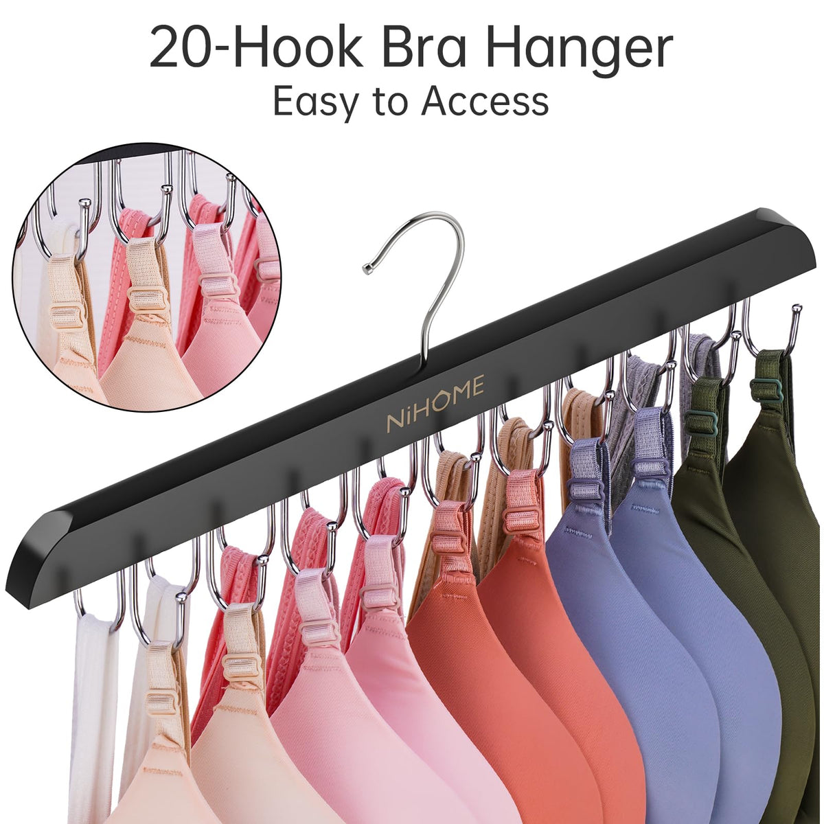 NiHome 2-Pack Rotating Bra Hangers, Each with 20 Stainless-Steel Hooks - image 3