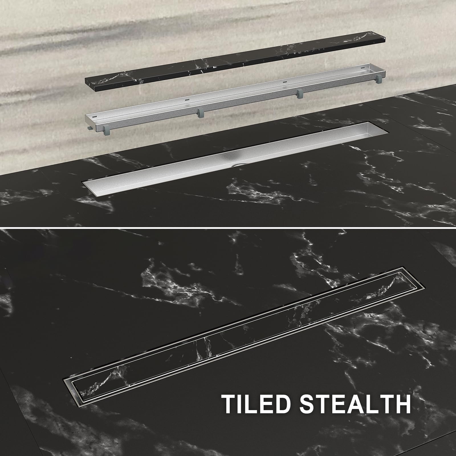 Ibergrif 600mm Linear Shower Drain | Stainless Steel Tile Insert Set