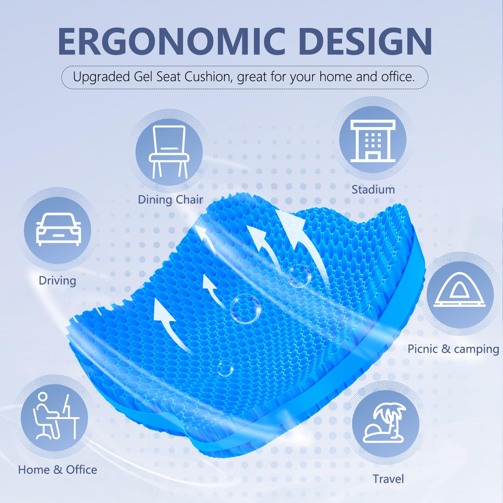 Gel Seat Cushion – 3.5" Thick Ergonomic Orthopedic Chair Pad