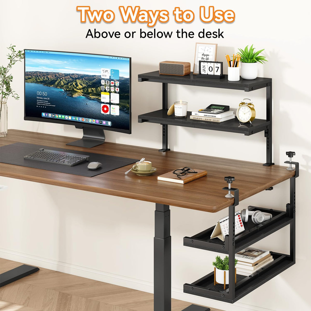 IBUYKE Clamp on Desk Shelf, 22.8” Large Desk Extender Shelves TMZ010B - image 2