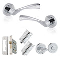 XFORT Polished Chrome Lever on Rose Bathroom Door Handle Pack with Lock