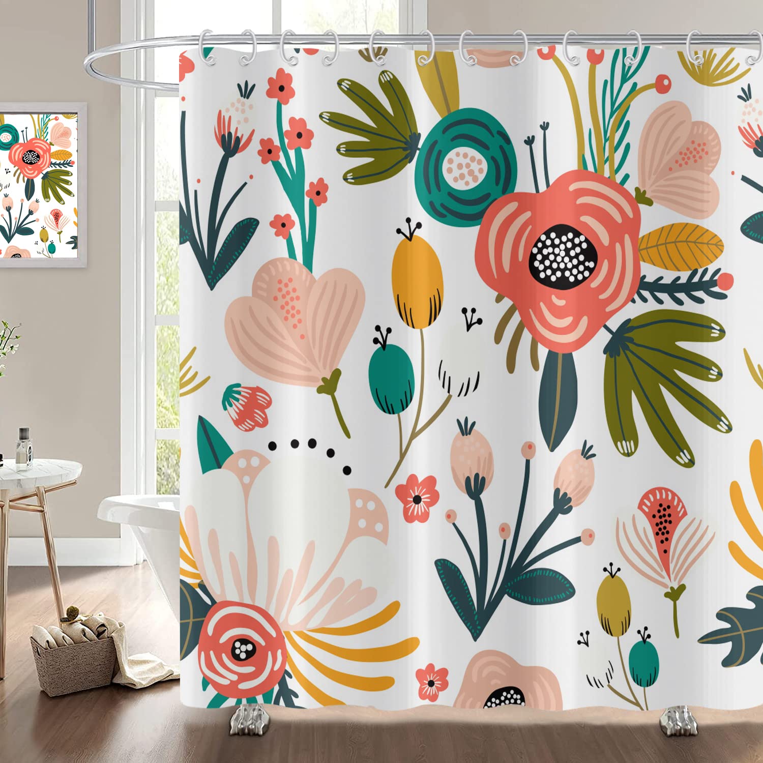 Hnmdmyi Boho Floral Shower Curtain | Waterproof Polyester Bath Decor