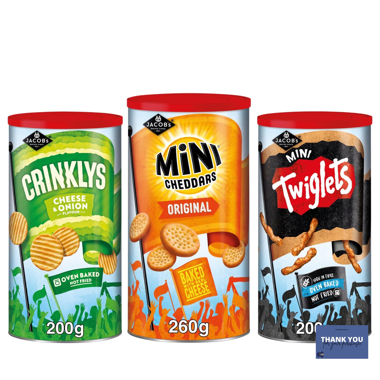Jacob's Baked Snacks Bundle - Mini Cheddars, Crinklys & Twiglets Tubs