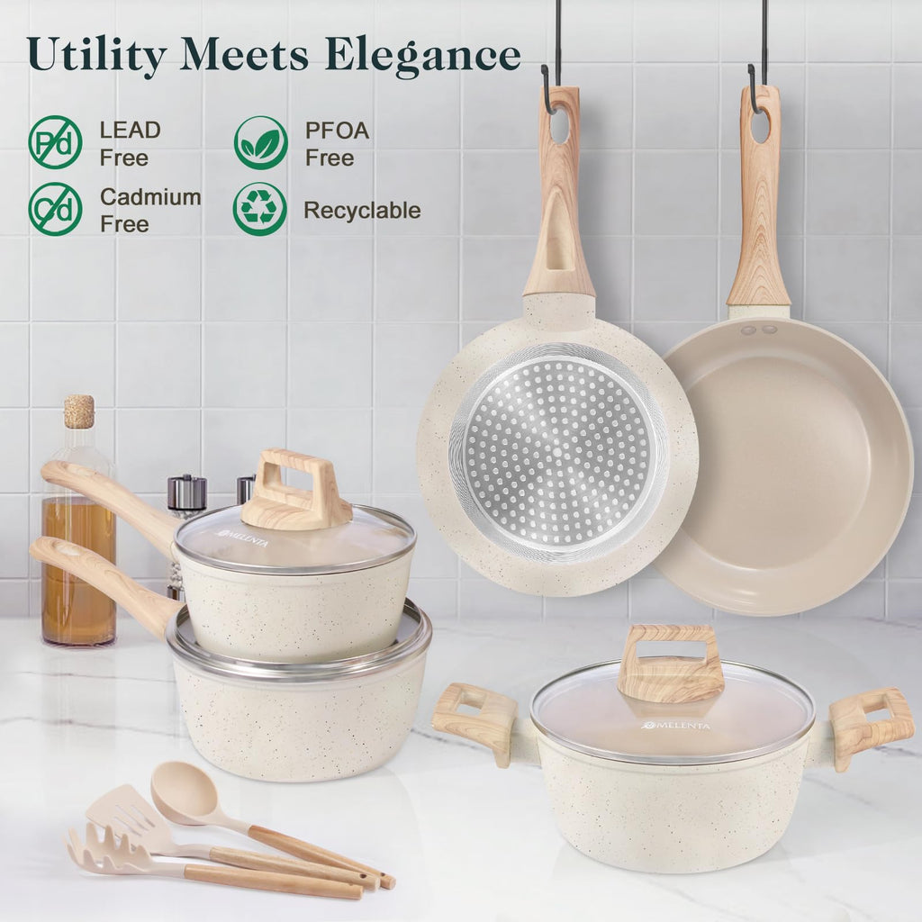 M MELENTA 11-Piece Ceramic Nonstick Cookware Set | Induction Pot & Pan