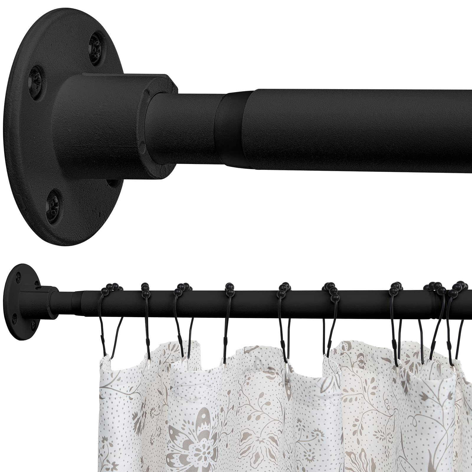 Black Shower Curtain Rod | 74-127cm Adjustable Steel Pole