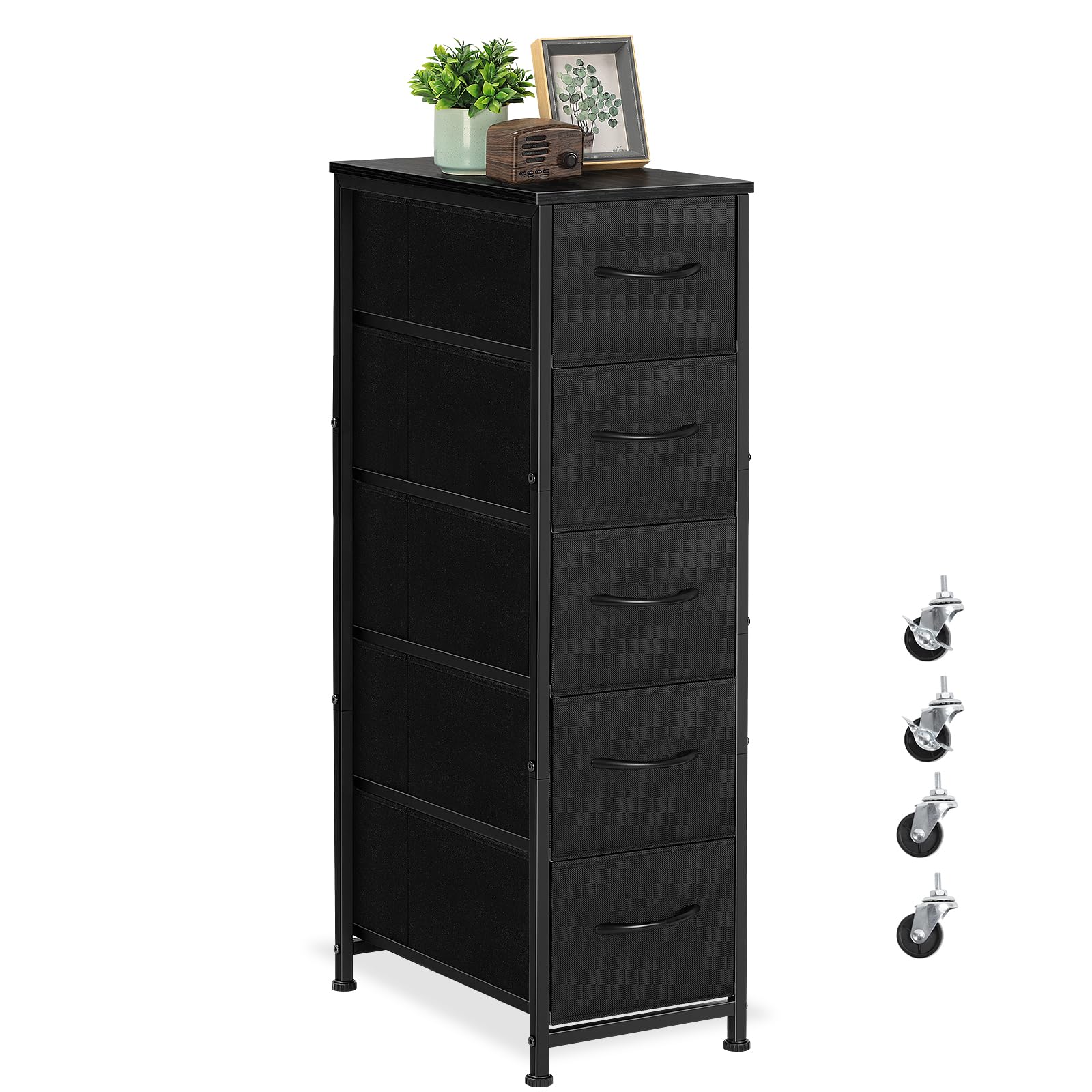 Shinoske Slim 5-Drawer Fabric Chest – Narrow Storage Dresser Unit