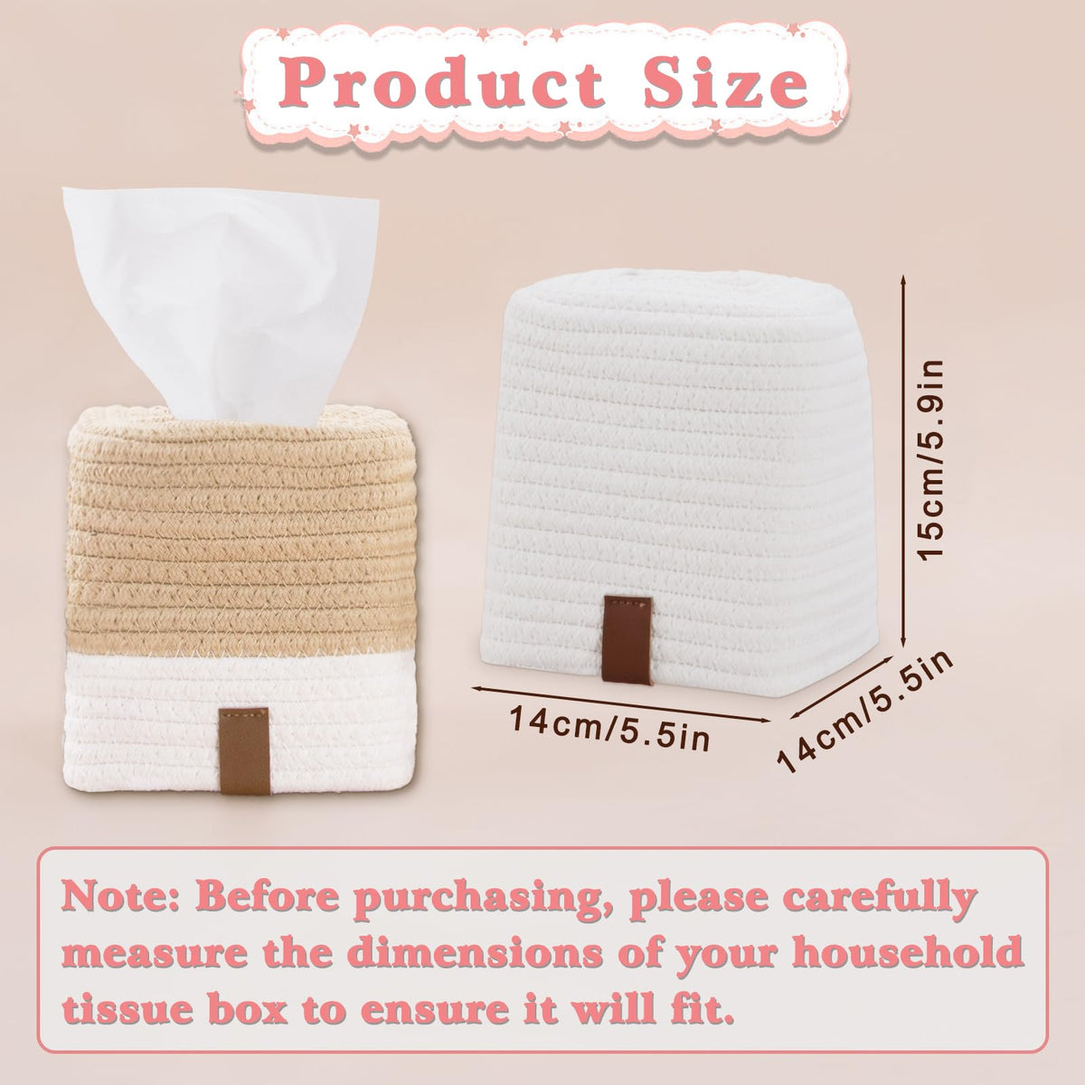 SHILIPAIJC 2pcs Cotton Tissue Box Holder, Square Tissue Box Cover - image 2
