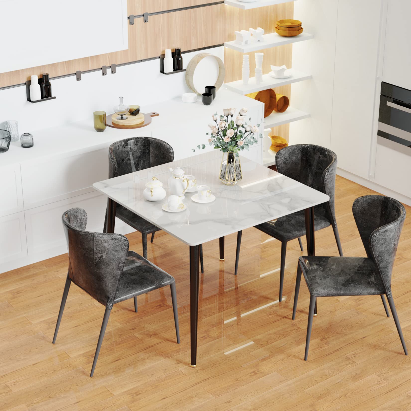 Square Sintered Stone Dining Table – 80cm White Marble Top