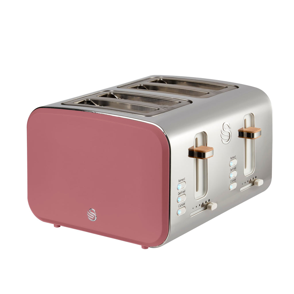 Swan Nordic 4 Slice Toaster – 1500W with 6 Browning Levels, Fuchsia Rose