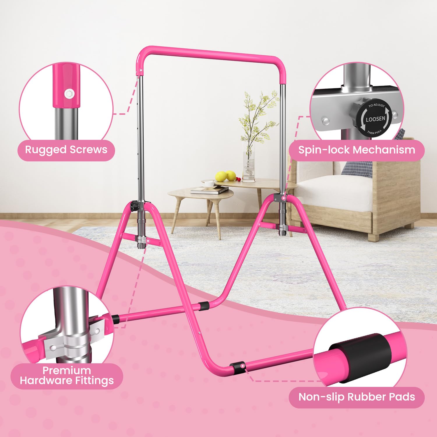DOBESTS Kids Gymnastics Bar – Adjustable Folding Training Bar for Home