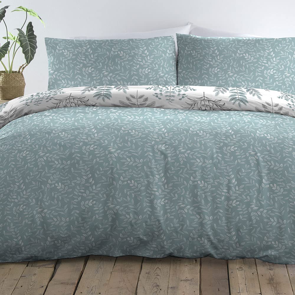 Dreams & Drapes Emily Duck Egg King Duvet Cover Set – Reversible Fern