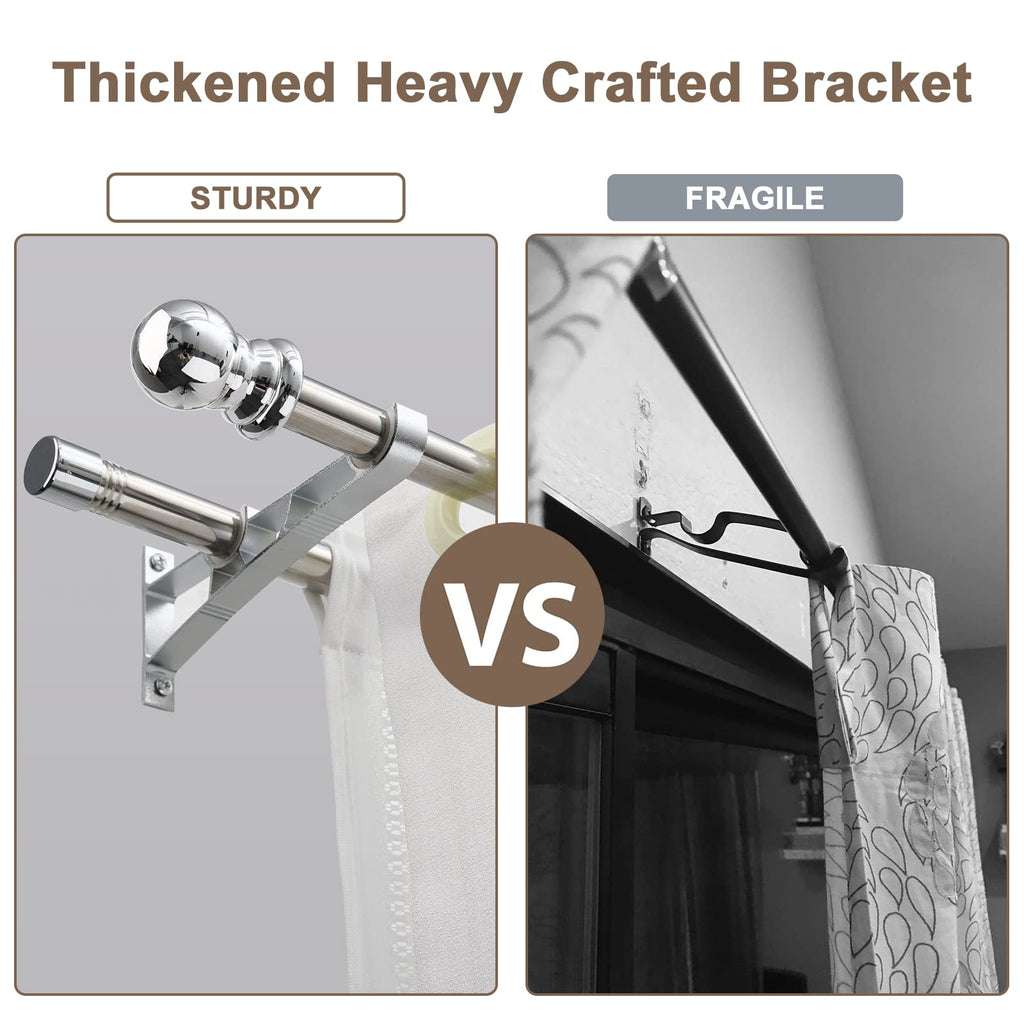 Harrms Double Curtain Pole – Silver Extendable Metal Rod, 76-368cm