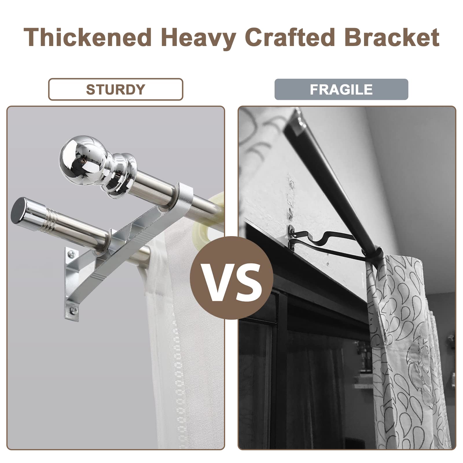 Harrms Double Curtain Pole – Silver Extendable Metal Rod, 76-368cm