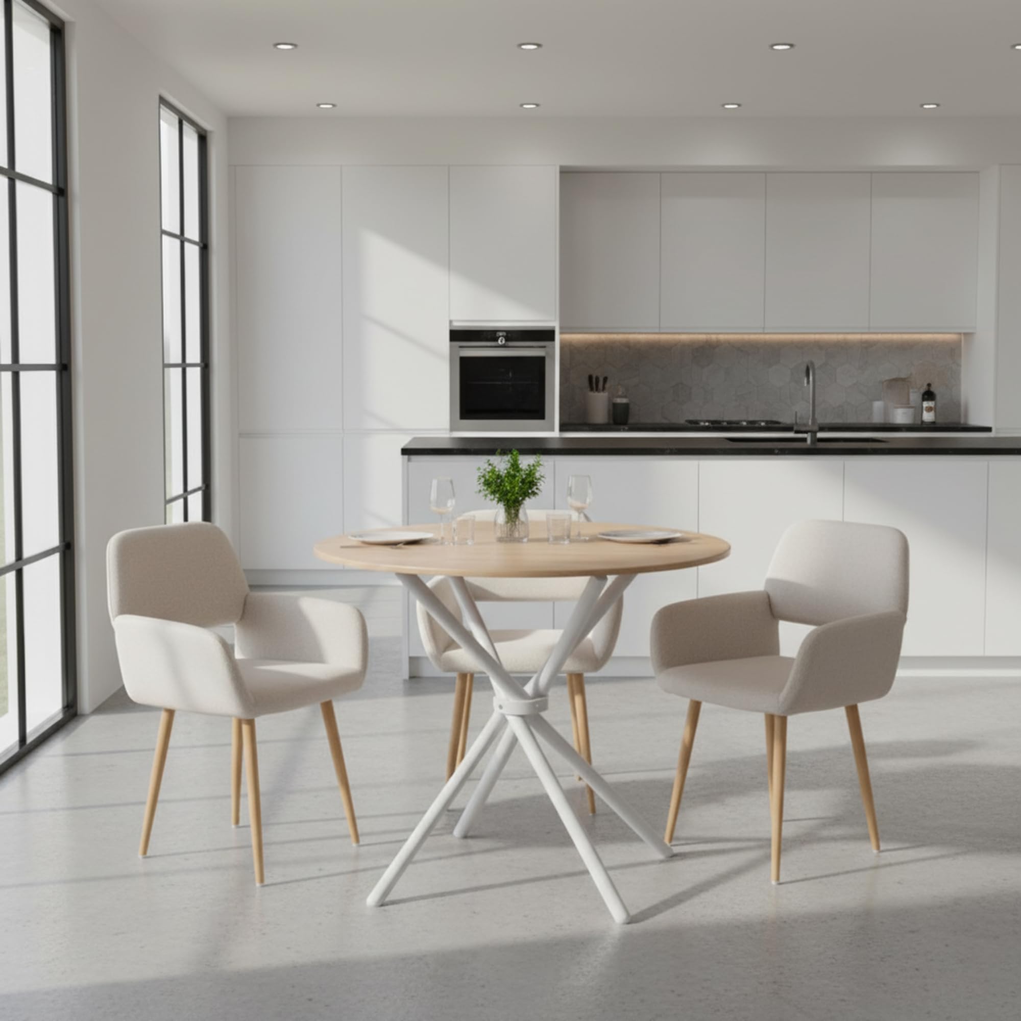 FurnitureR 3-Piece Round Dining Table Set with Upholstered Chairs