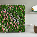 JIANGLANY Floral Garden Shower Curtain – 3D Pink Rose Waterproof Polyester